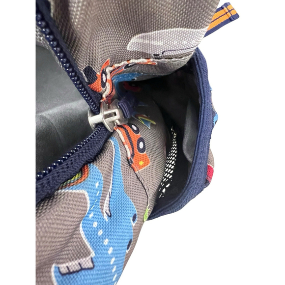 Pottery Barn Kids Backpack Airplane Bus Truck Print Gray Blue 13x14x6 Preschool - Picture 5 of 11